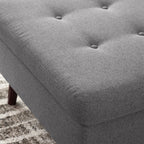 OFM Mid Century Modern Tufted Fabric Storage Ottoman, Walnut Legs, in Beige