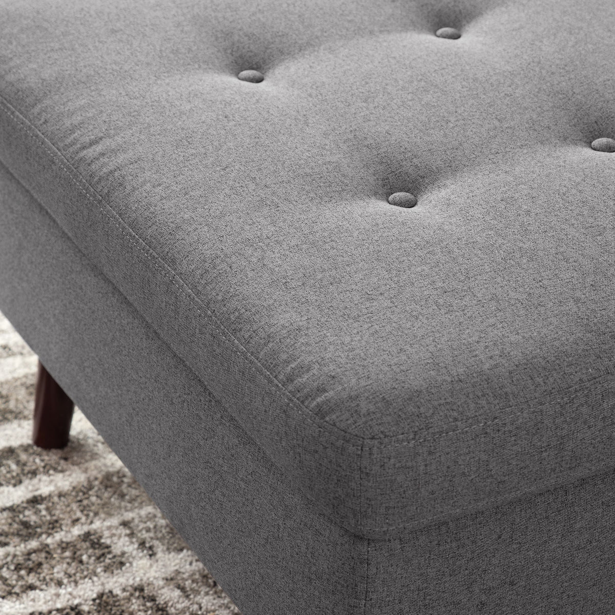 OFM Mid Century Modern Tufted Fabric Storage Ottoman, Walnut Legs, in Beige