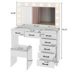 Ktaxon Large Makeup Vanity, Vanity Table Set w/ Visible Glass Top w/ Charging Station, White