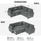 BedLuxury 83" Sectional Sleeper Sofa with Pull Out Bed, L Shaped Couch with Storage Seat for Living Room, Gray