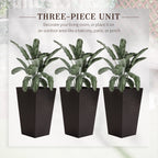 Outsunny Set of 3 Tall Planters with Drainage Hole, Outdoor Flower Plant Pots, Indoor Planters for Porch, Front Door, Entryway, Patio and Deck, Black