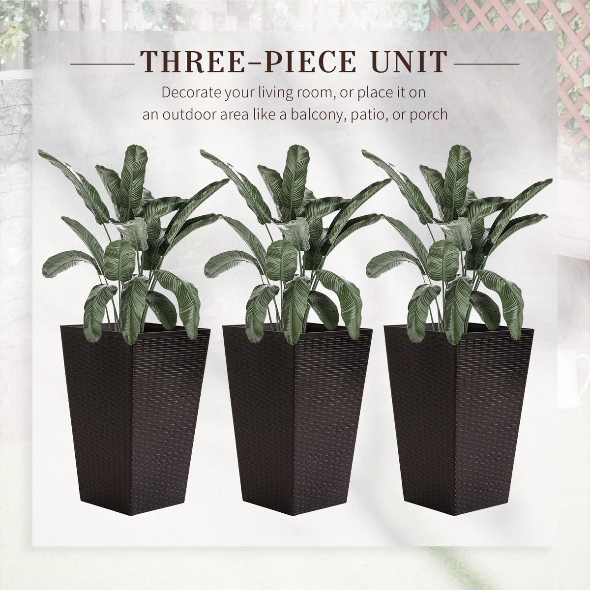 Outsunny Set of 3 Tall Planters with Drainage Hole, Outdoor Flower Plant Pots, Indoor Planters for Porch, Front Door, Entryway, Patio and Deck, Black