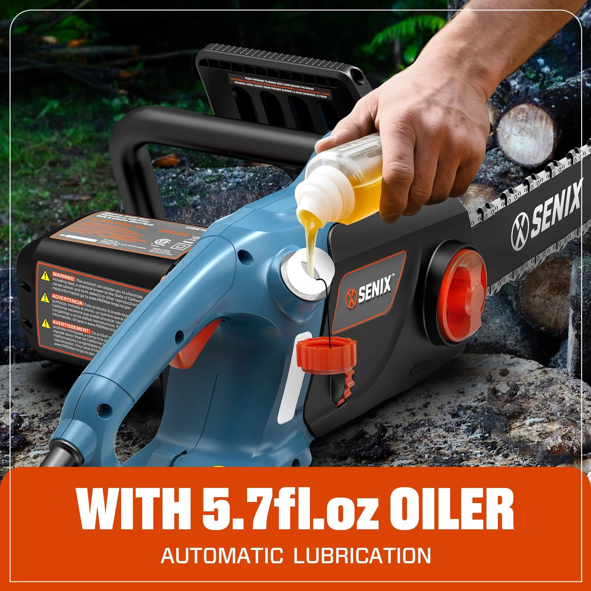 SENIX 15 Amp Electric Corded Chainsaw, 18-Inch Bar and Chain, Automatic Oiler, Tool-Free Chain Tension, CSE15-M