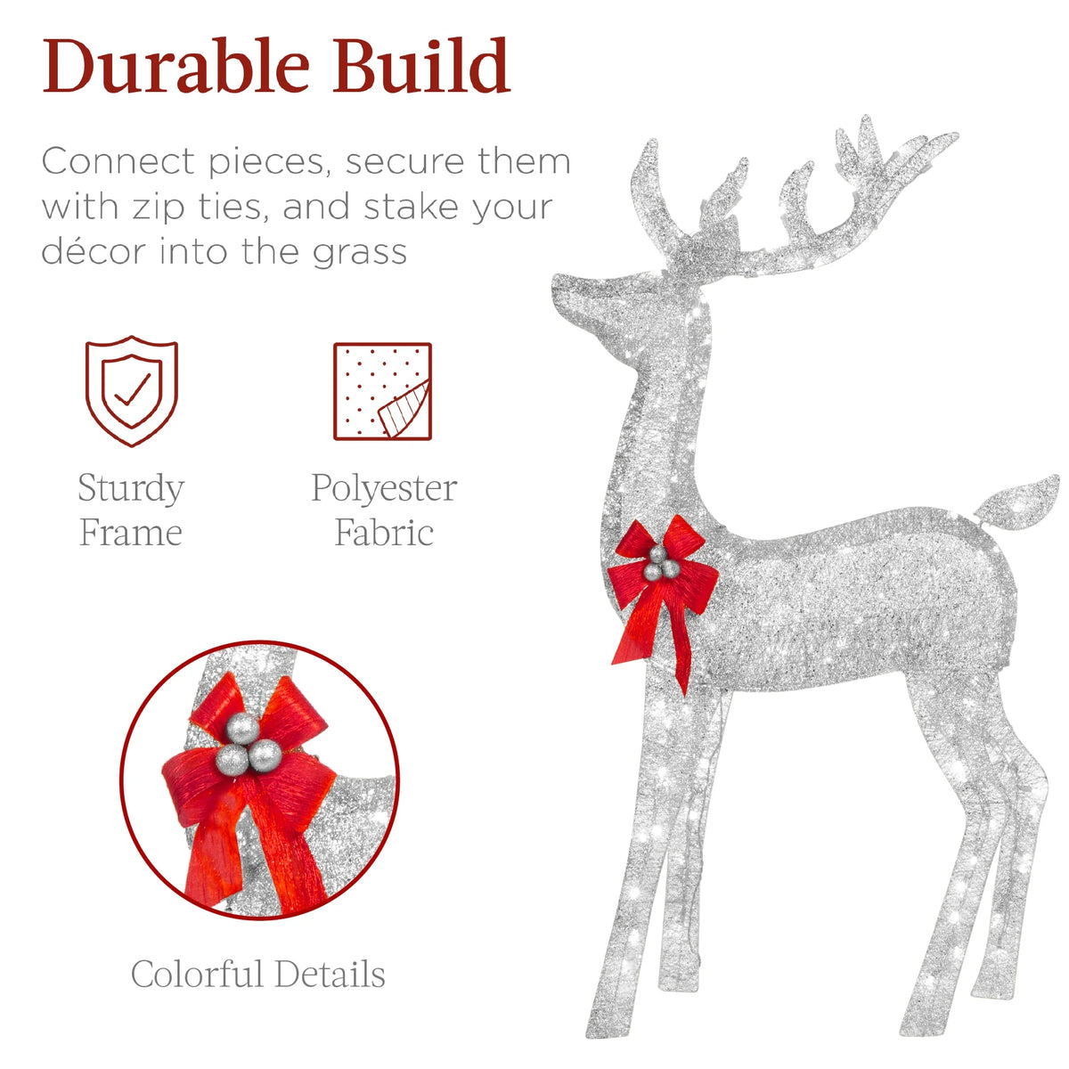 Best Choice Products 6.5ft 3-Piece Lighted Christmas Deer Set Outdoor Yard Decoration w/ 385 LED Lights, Stakes - Gold