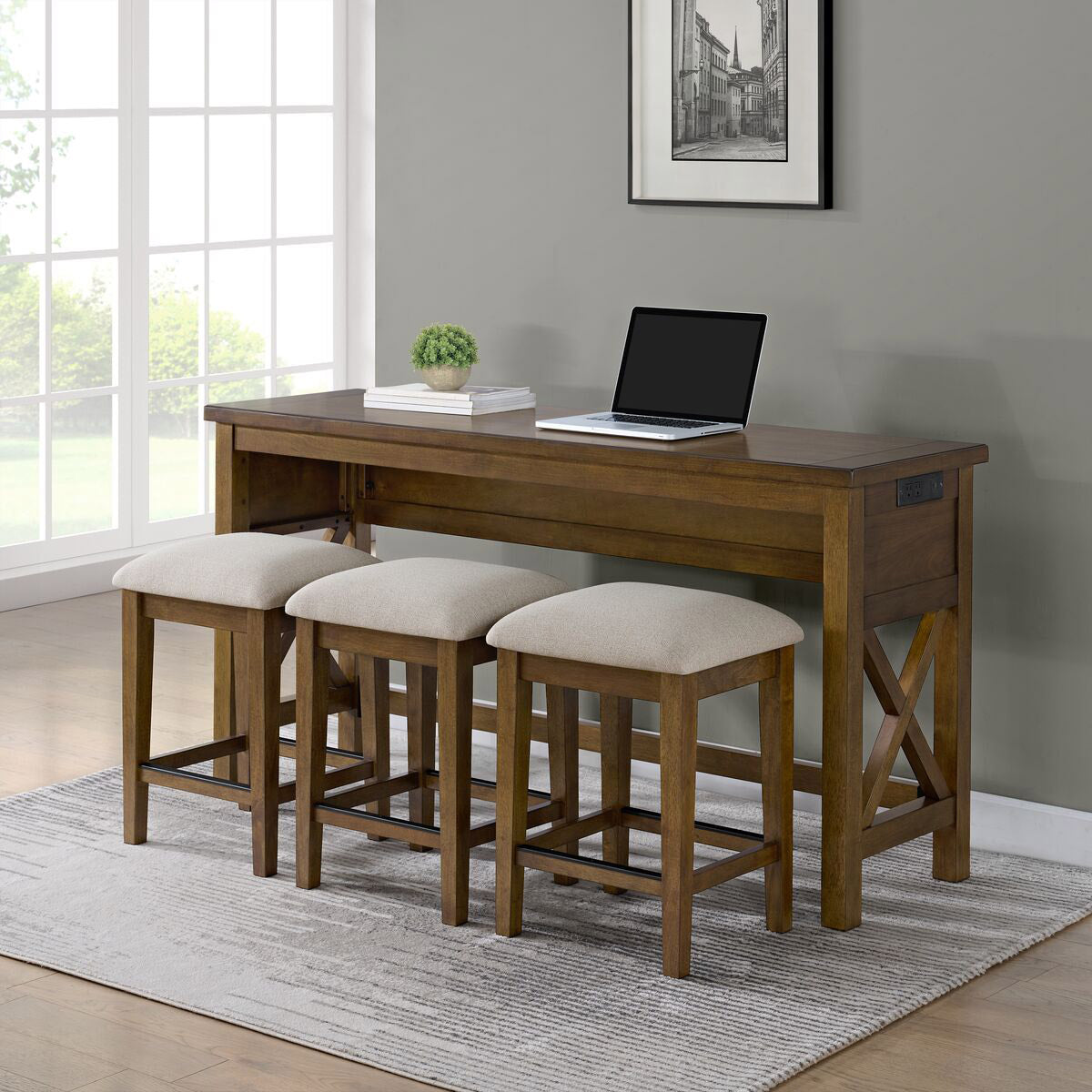 Lathan Sofa Table and 3 Stools