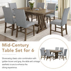 Harper & Bright Designs Farmhouse 7 Pieces Extendable Dining Table Set for 6, Solid Wood Kitchen Table with Butterfly Leaf and 6 Upholstered Chairs, Brown