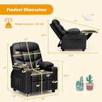 Infans Kids Youth Recliner Chair PU Leather w/Cup Holders & Side Pockets Black