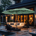 Summit Living 15 FT Double-Sided Solar Patio Umbrella with Base Large Outdoor Umbrella with LED Solar Lights - Haze Blue