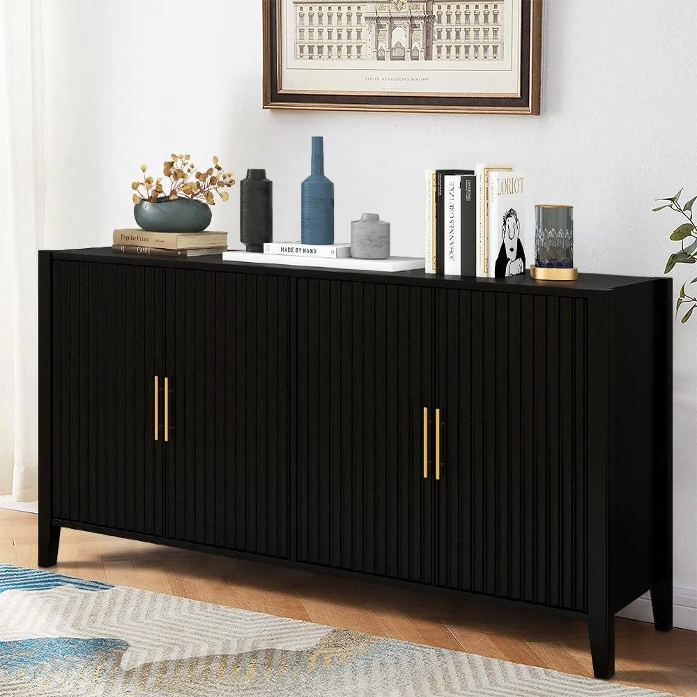 Black Accent Cabinet, Atumon Storage Cabinet Furniture, Modern Buffet Sideboard, Wooden Accent Cabinet with 3 Doors, Accent Storage Cabinet for Entryway Hallway Living Room, 48"L x 17.7"W x 31.9"H