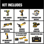 20V MAX Cordless 7 Tool Combo Kit with TOUGHSYSTEM Case, (1) 20V 4.0Ah Battery and (2) 20V 2.0Ah Batteries