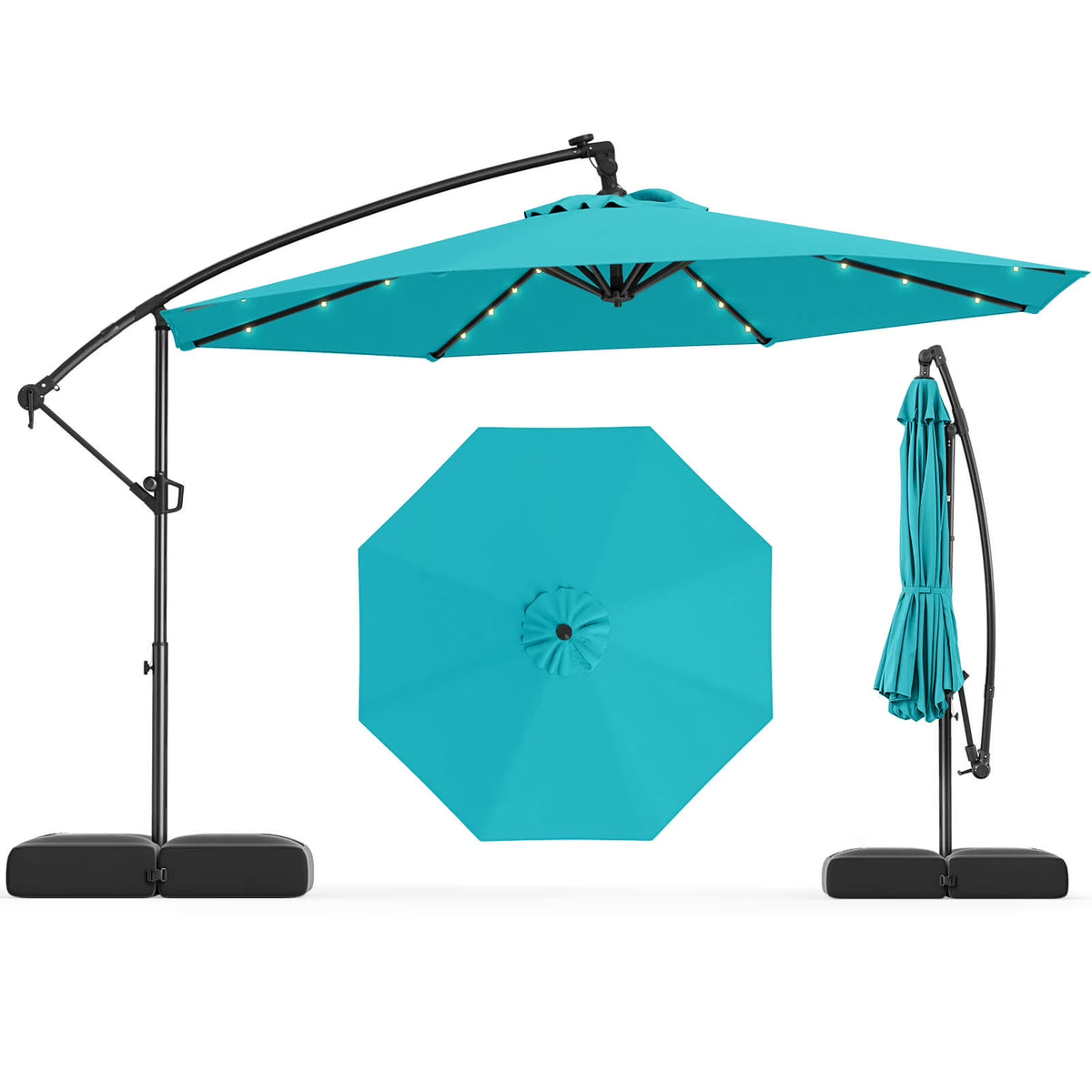 Costway 10 FT Solar Offset Hanging Umbrella Patio Cantilever Umbrella with 32 LED Lights Brown
