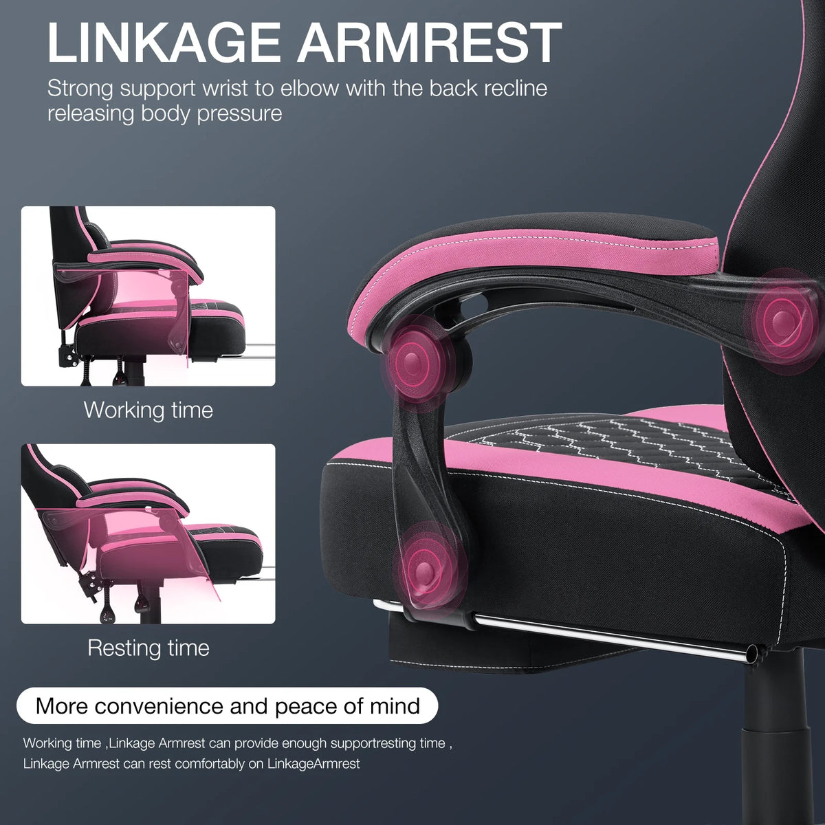 Hoffree Gaming Chair with Massage Fabric Office Chair with footrest for Adults, Ergonomic Gamer Chair with Headrest and Lumbar Support for Office Gaming, 440 LBS