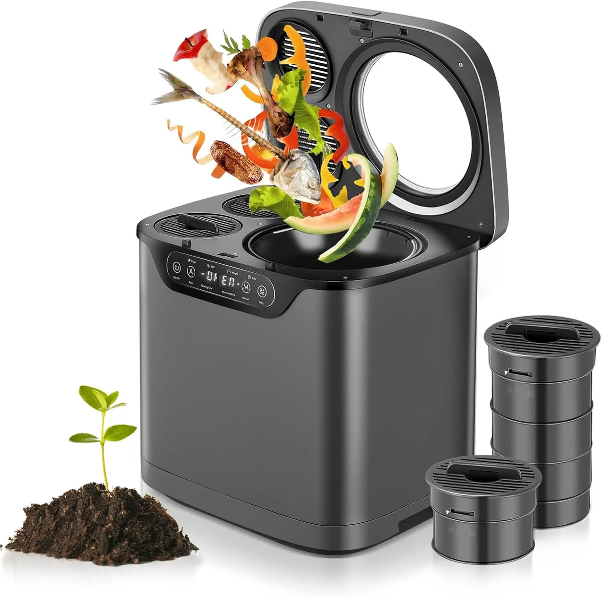 4L Electric Composter for Kitchen, Countertop Compost Bin Indoor with Visible Window, LED Display