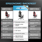 JONPONY Big and Tall 500LBS Gaming Chair, Ergonomic Design, Gamer Chair PU Leather with Footrest and Lumbar Support, High Back Office Chair Support 8 Hours Long Sitting,Red Computer Chair,Red