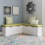 Linon Romero Backless Corner Nook with Storage, 5-Piece Cushion Set, Natural/White/Beige