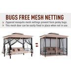 Outsunny 3 Person Patio Swing Chair, Gazebo Swing with Double Tier Canopy, Cushioned Seat, Mesh Sidewalls, gray