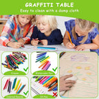 LAZY BUDDY Kids Table and 4 Chairs Set, Height Adjustable Toddler Desk with Graffiti Desktop, Kids Activity Table Set for Daycare, Home