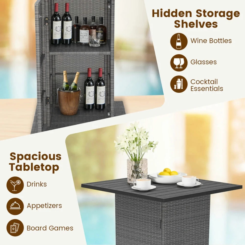 Topcobe 5 Pieces Outdoor Wicker Bar Table Set with Hidden Storage Shelves, Outdoor Patio Furniture for Garden Backyard Pool Deck-White