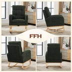 FFH Rocking Chair Nursery, Tufted Accent Rocker Chair, Upholstered Armchair with Adjustable Footrest, Side Pocket, High Backrest, Padded Seat, Polyester Blend (Retro, Dark Gray)