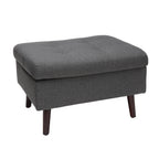 OFM Mid Century Modern Tufted Fabric Storage Ottoman, Walnut Legs, in Beige