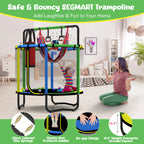 Mini Round Trampoline for Kids with Basketball Hoop, SEGMART 55'' Indoor Outdoor Toddler Trampoline with Enclosure Net, Swing, Sandbag, Ring, Ocean Balls, Small Trampoline Gift for Boys Girls, Blue