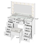 Ktaxon Large Makeup Vanity, Vanity Table Set w/ Visible Glass Top w/ Charging Station, White