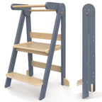 JOZ Kitchen Toddlers Step Stool, Montessori Kids Learning Stool, Foldable Toddler Tower for Counter, Standing Helper for Children, 3 Adjustable Heights, Wooden, White