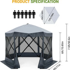 Pop Up Gazebo,Portable Outdoor Camping Canopy Screen Tent With Waterproof 6 Sidewalls&Mosquito Netting,Easy Up Windproof & Waterproof Party Tent For Lawn Garden Backyard,Grey/Brown