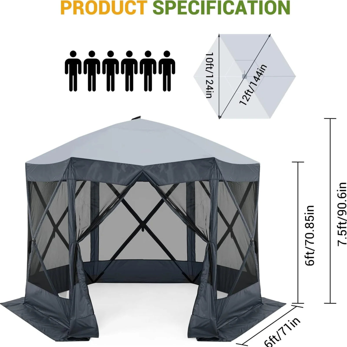Pop Up Gazebo,Portable Outdoor Camping Canopy Screen Tent With Waterproof 6 Sidewalls&Mosquito Netting,Easy Up Windproof & Waterproof Party Tent For Lawn Garden Backyard,Grey/Brown
