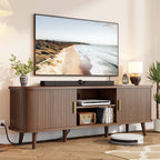 Laintene 59" TV Stand, Fluted TV Stand for TVs up to 65", Entertainment Center with Storage and Sliding Doors, Modern Media Console with Power Outlet for Living Room, Walnut