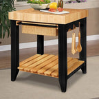 Kolton Square Kitchen Island, Black and Natural with Butcher Block Top