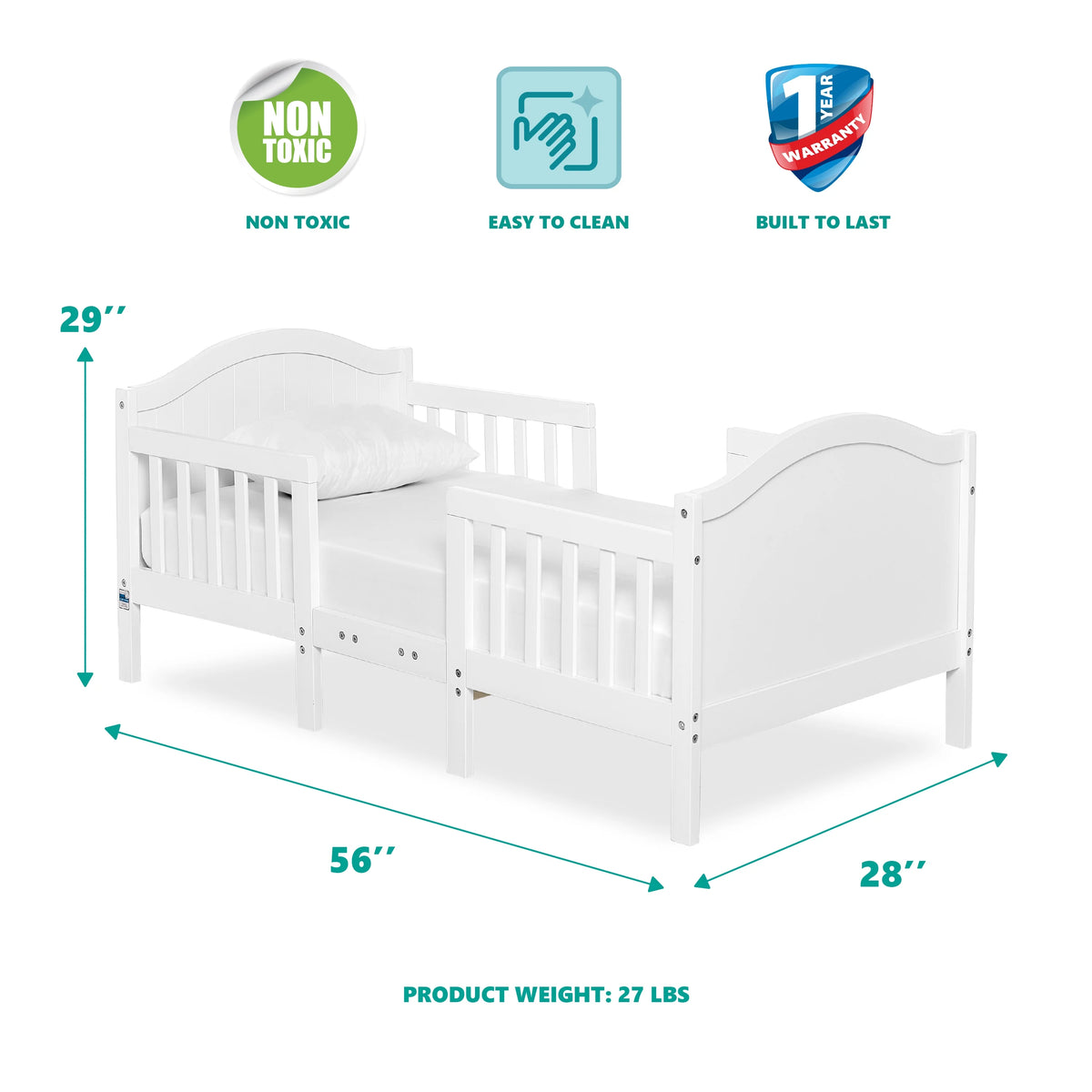 Dream On Me Portland 3 in 1 convertible Toddler Bed, Steel Grey