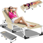 Slsy Folding Lounge Chair, 5-Position Adjustable Outdoor Reclining Chair, Folding Sleeping Bed Cot, Folding Chaise Lounge Chair for Pool Beach Patio Sunbathing