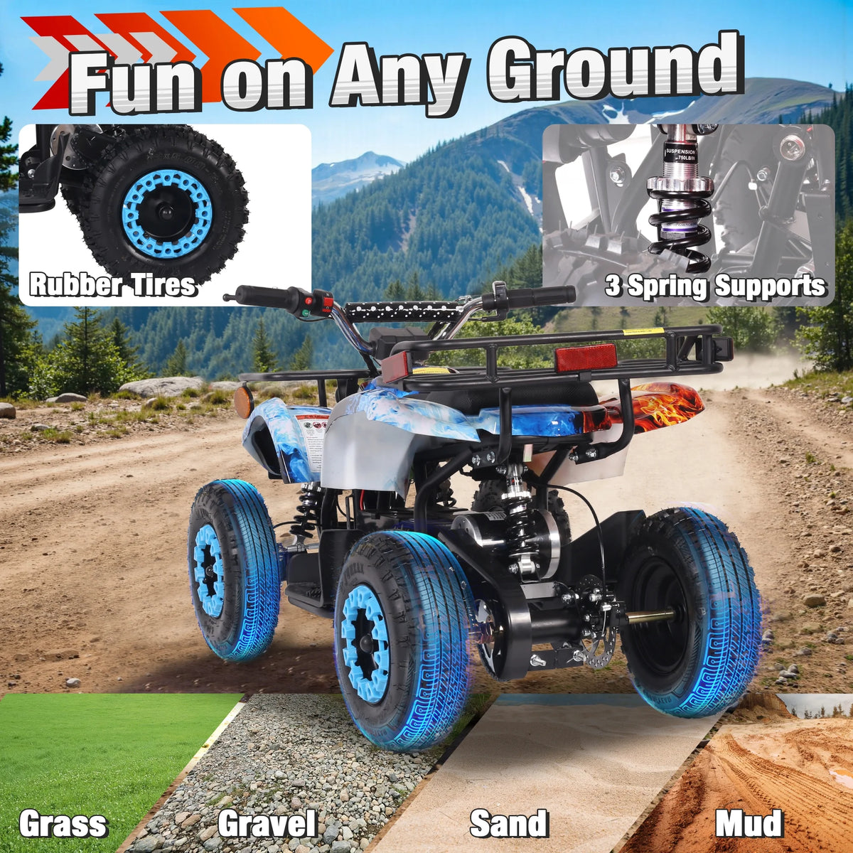 ATV for Kids, 36 Volt Ride on Toys, 500w Motor Quad Bike for Big Kids, Power Car Wheel with Metal Frame, Speed Control, Suspension, Black