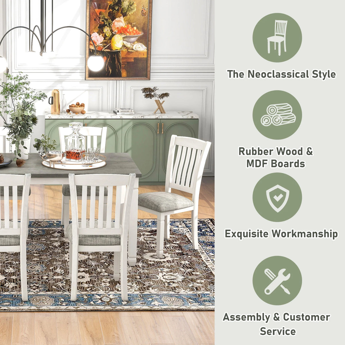 Harper & Bright Designs Farmhouse 7 Pieces Extendable Dining Table Set for 6, Solid Wood Kitchen Table with Butterfly Leaf and 6 Upholstered Chairs, Brown