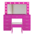 Ktaxon Large Makeup Vanity, Vanity Table Set w/ Visible Glass Top w/ Charging Station, White