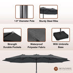 Mondawe 15ft Patio Umbrella Rectangular Outdoor Market Umbrella with Base and LED Lights Beige