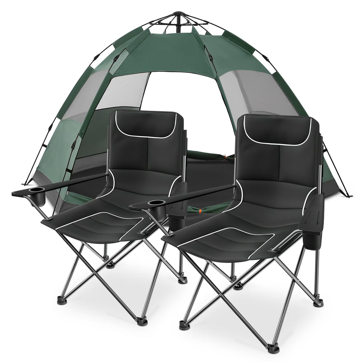 MADOG Set of 3 Camping Tent + Chairs, 4 Person Dome Tent and 2 Foldable Camping Chairs Combo with Cooler Bag and Cup Holder for Backpacking Hiking Traveling, Blue