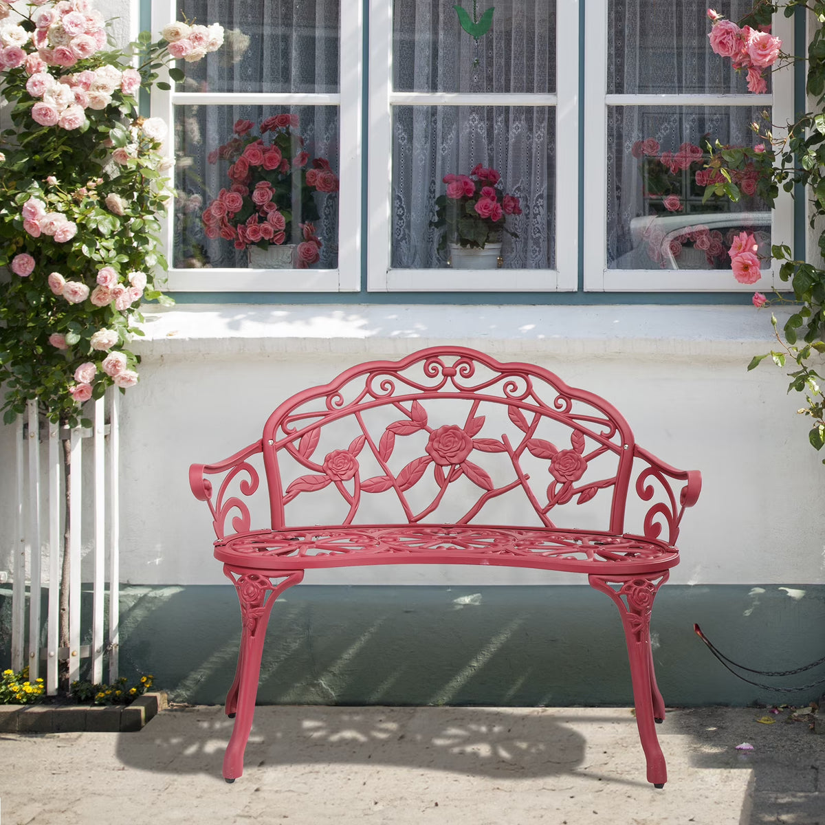 Ktaxon Outdoor Patio Park Garden Bench Courtyard Leisure Rose Cast Aluminum, Outdoor Loveset, Bronze