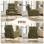 FFH Rocking Chair Nursery, Tufted Accent Rocker Chair, Upholstered Armchair with Adjustable Footrest, Side Pocket, High Backrest, Padded Seat, Polyester Blend (Retro, Dark Gray)