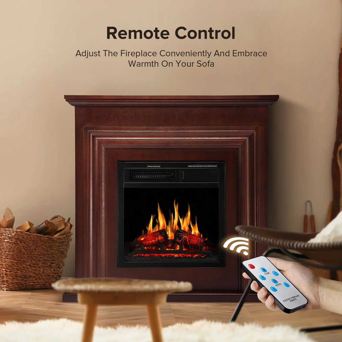 KISSAIR Electric Fireplace Mantel Wooden Surround Firebox, Free Standing Fireplace, with Remote Control, Adjustable LED Flame, 750W/1500W -White
