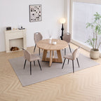 5 Piece 47'' Round Dining Table Chairs Set for 4, Farmhouse Gray Kitchen Table with 4 Boucle Mid Century Modern Dinning Room Chairs, Wood Dinner Table &Upholstered Chair Set of 4, Beige
