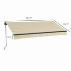 Outsunny 12' x 10' Retractable Awning, Patio Awning Sunshade Shelter with Manual Crank Handle, 280gsm UV Resistant Fabric and Aluminum Frame for Deck, Balcony, Yard, Beige and White On-Site