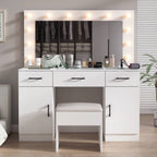 Ktaxon Large Makeup Vanity, Vanity Table Set w/ Visible Glass Top w/ Charging Station, White
