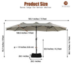 Mondawe 15ft Patio Umbrella Rectangular Outdoor Market Umbrella with Base and LED Lights Beige