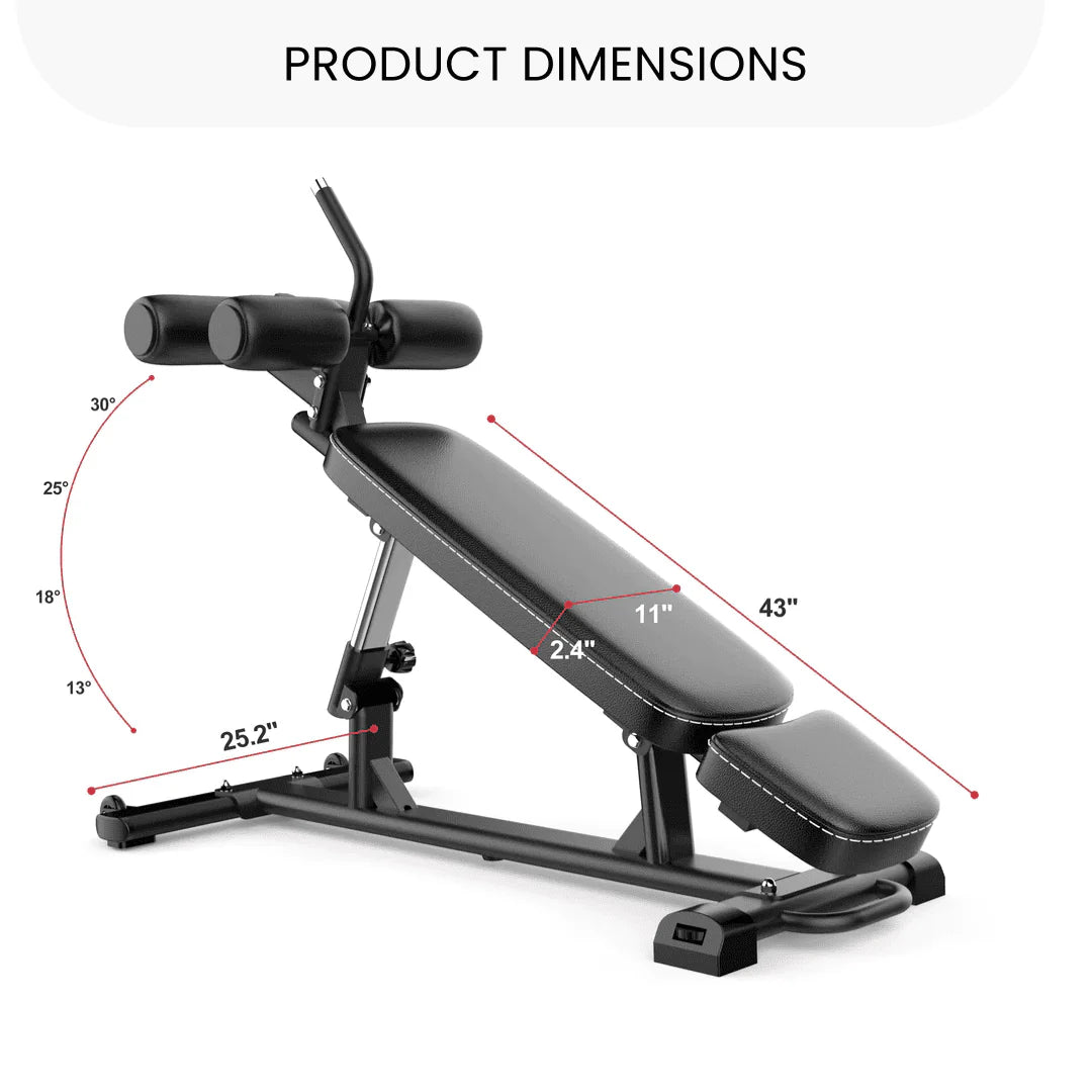 Finer Form Semi, Commercial Sit Up Bench Elite, Reverse Crunch Handle for Ab Exercises, Reverse Crunch and Decline Sit Up with 4 Adjustable Height Settings, Black