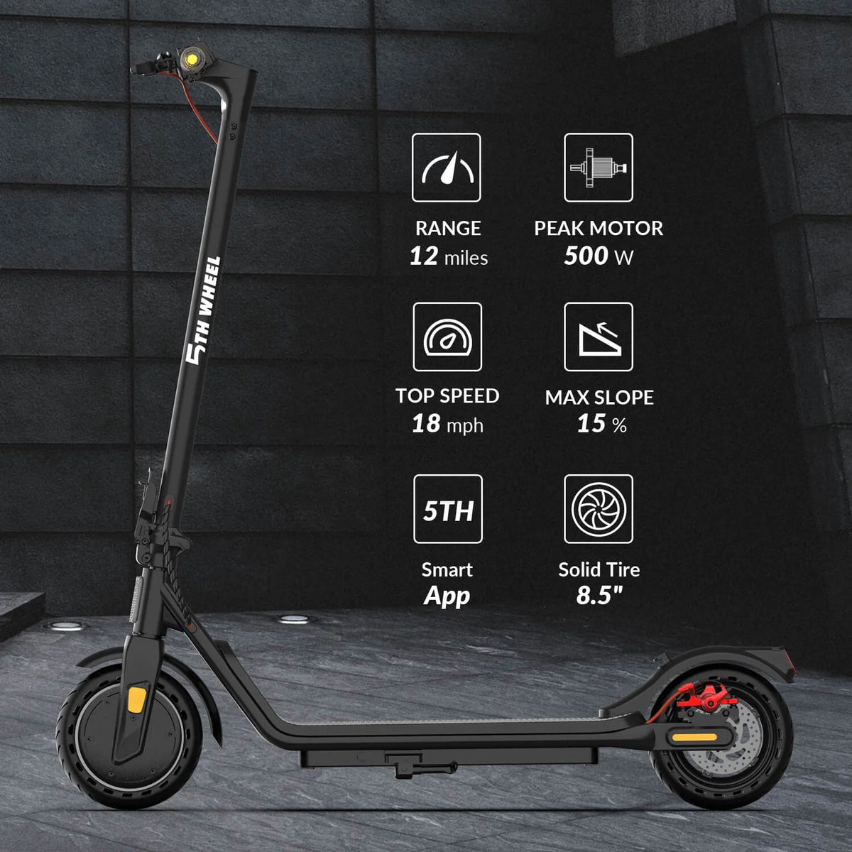 5TH WHEEL W16S 300W Electric Scooter with Turn Signal, 8.5” Solid Tires, 18mph & 12Miles Range, Folding Commuting E-Scooter for Adults with APP Control