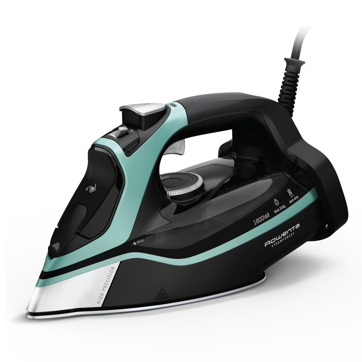 Rowenta Steam Force+ Iron for Clothes, Stainless Steel Soleplate, 1850 Watts, 400 Microsteam Holes, Garment Steamer, Black & Blue, DW9440U1