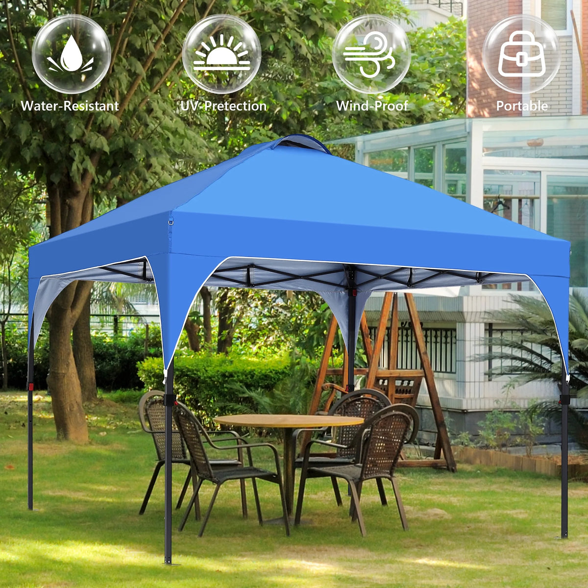 Ainfox 8'x8' Pop Up Canopy Tent, Easy-Setup Gazebo, Outdoor Canopy with 3 Adjustable Heights for Events, Parties, Camping, Blue