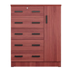 Better Home Products JCF Sofie 5 Drawer Wooden Tall Chest Wardrobe in Mahogany